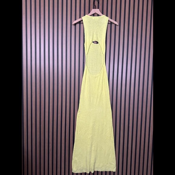 Beginning Boutique Dress US 2 / XS Womens Yellow Maxi Mesh Knit Back Cut Out - Picture 2 of 9